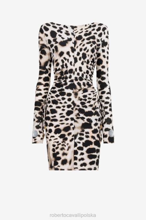 odzież elegancki 6D0R90 kobiety Roberto Cavalli Sukienka mini z wycięciem w panterkę