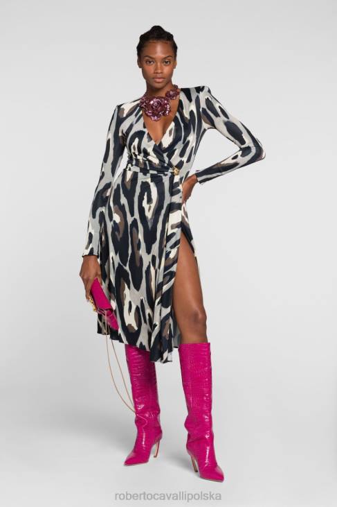 odzież elegancki 6D0R90 kobiety Roberto Cavalli Sukienka mini z wycięciem w panterkę