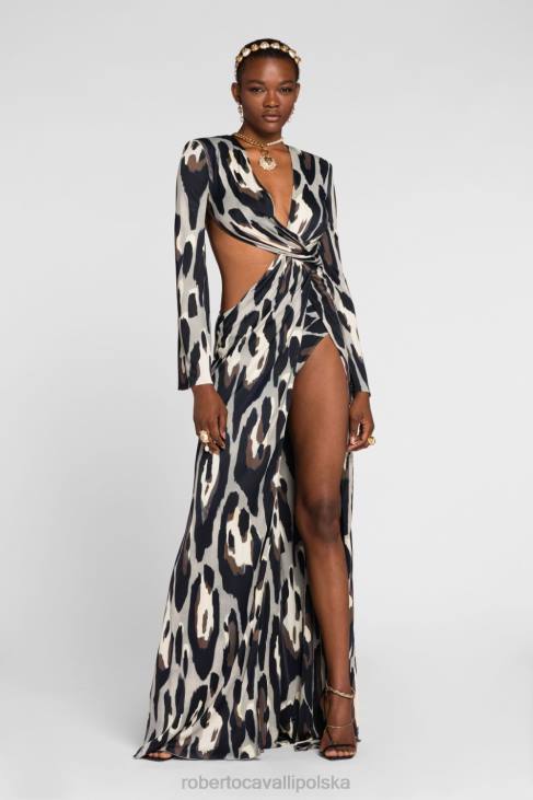 odzież gorący 6D0R86 kobiety Roberto Cavalli sukienka midi z broszkami