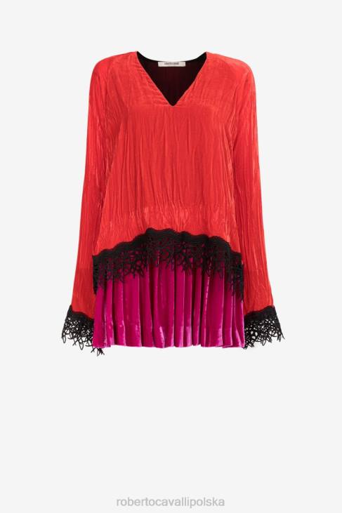 odzież moda 6D0R108 kobiety Roberto Cavalli aksamitna sukienka z koronkowymi detalami