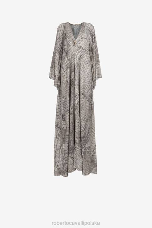 odzież moda 6D0R121 kobiety Roberto Cavalli Sukienka z motywem skóry węża z wisiorkiem w kształcie tygrysiego zęba