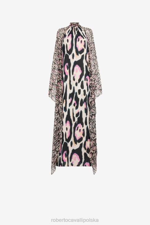 odzież moda 6D0R134 kobiety Roberto Cavalli Sukienka kaftan w panterkę