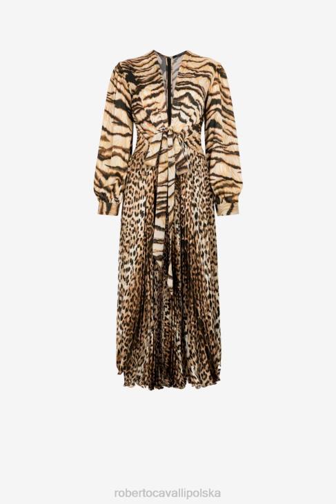 odzież moda 6D0R32 kobiety Roberto Cavalli Sukienka midi ze zwierzęcym wzorem i wiązaniem
