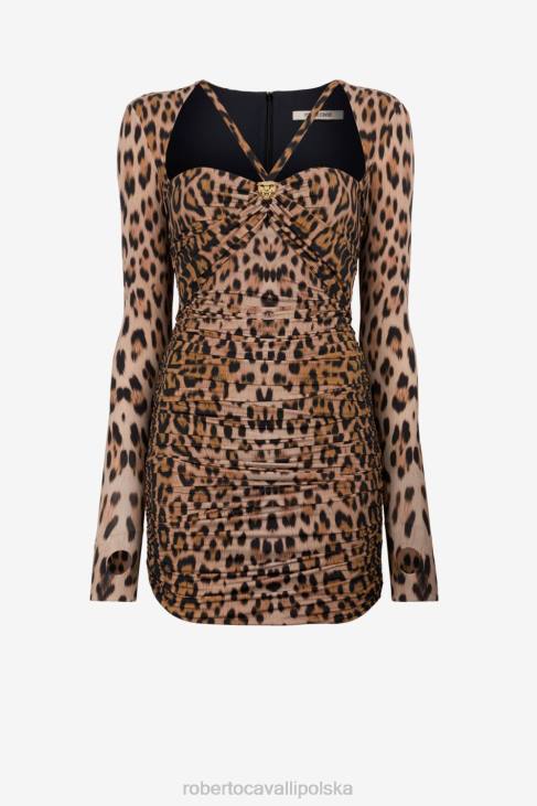 odzież moda 6D0R34 kobiety Roberto Cavalli Sukienka mini w panterkę