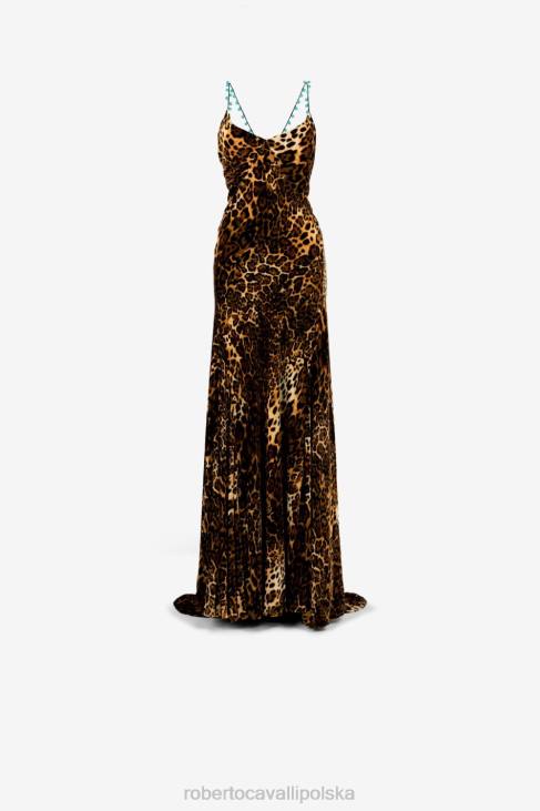 odzież moda 6D0R39 kobiety Roberto Cavalli Sukienka maxi ze skrzyżowanymi plecami w panterkę
