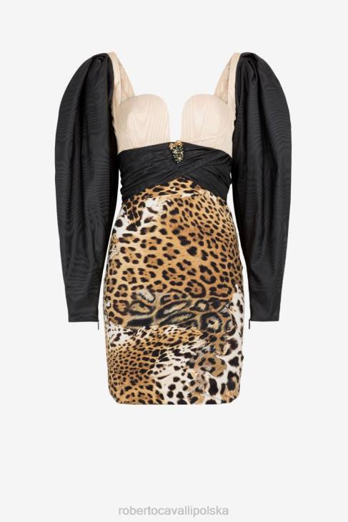 odzież moda 6D0R61 kobiety Roberto Cavalli sukienka mini w panterkę