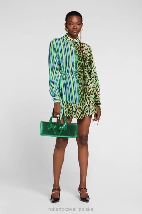 odzież moda 6D0R75 kobiety Roberto Cavalli Minisukienka bez rękawów z nadrukiem jaguara