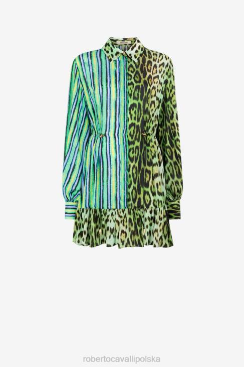 odzież moda 6D0R76 kobiety Roberto Cavalli Sukienka koszulowa z mieszanym nadrukiem