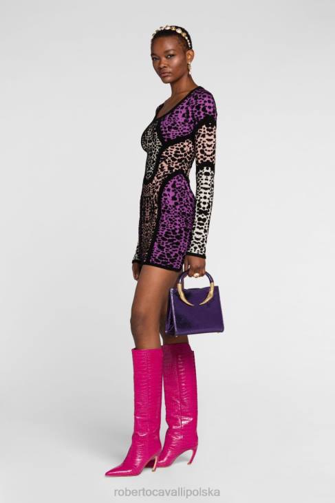 odzież moda 6D0R93 kobiety Roberto Cavalli Sukienka mini z wycięciem w panterkę