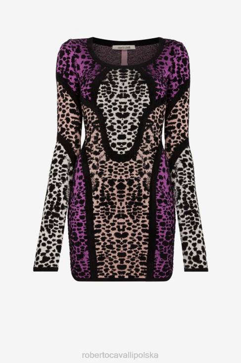 odzież moda 6D0R94 kobiety Roberto Cavalli Sukienka mini z panelami w zwierzęcy wzór