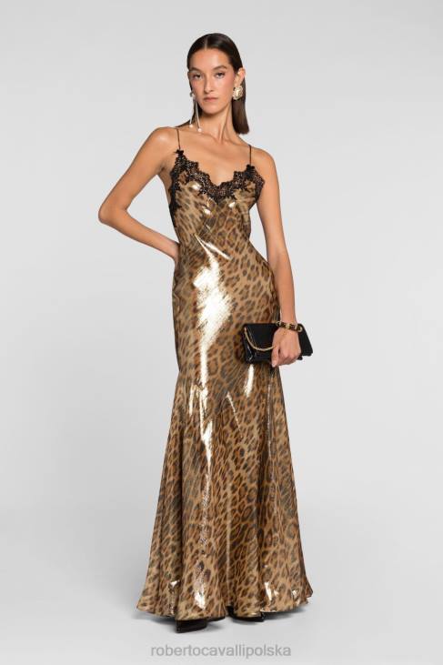 odzież moda 6D0R97 kobiety Roberto Cavalli Sukienka maxi z panelami w zwierzęcy print