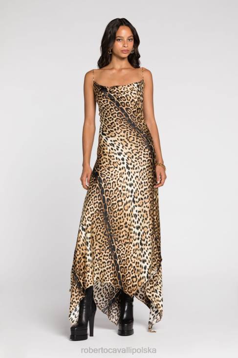 odzież naturalny 6D0R10 kobiety Roberto Cavalli Sukienka maxi z wycięciem w panterkę