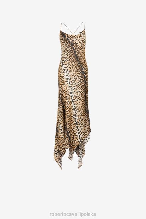 odzież naturalny 6D0R11 kobiety Roberto Cavalli Jedwabna sukienka z dekoltem w kształcie jaguara