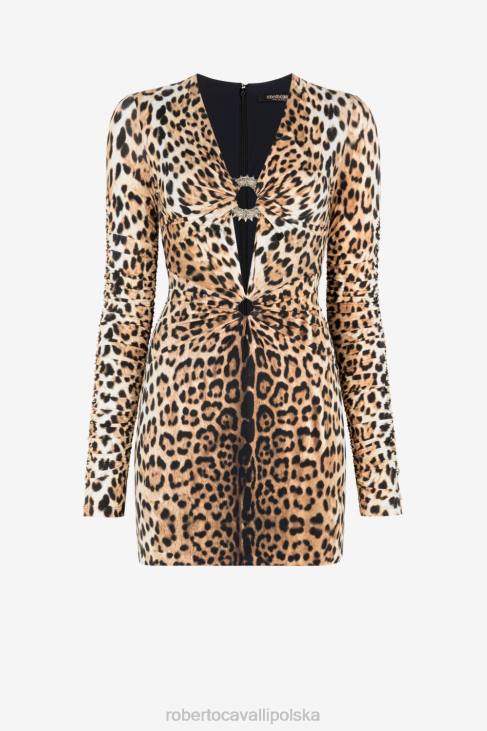 odzież naturalny 6D0R12 kobiety Roberto Cavalli Sukienka mini z wycięciem w panterkę