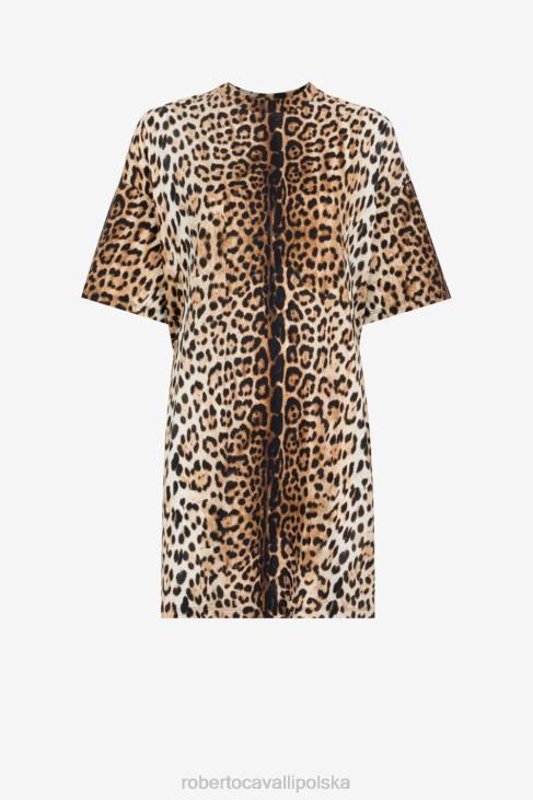 odzież naturalny 6D0R13 kobiety Roberto Cavalli Bawełniana sukienka t-shirtowa z nadrukiem jaguara