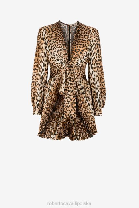 odzież naturalny 6D0R14 kobiety Roberto Cavalli sukienka mini w panterkę