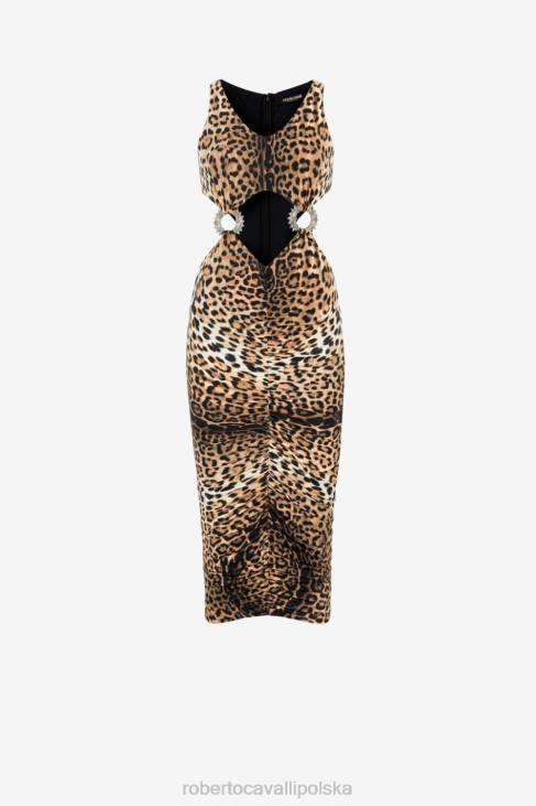 odzież naturalny 6D0R15 kobiety Roberto Cavalli Sukienka z wycięciem we wzór jaguara