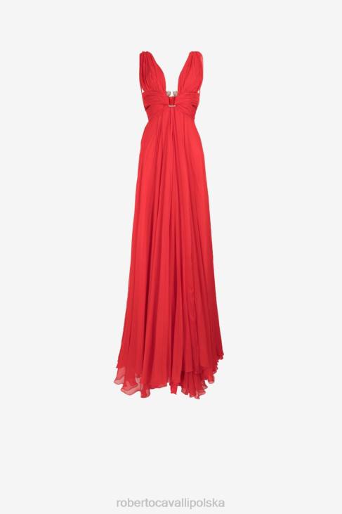 odzież rosso fugo 6D0R133 kobiety Roberto Cavalli Jedwabna sukienka z głową pantery ozdobiona kryształkami