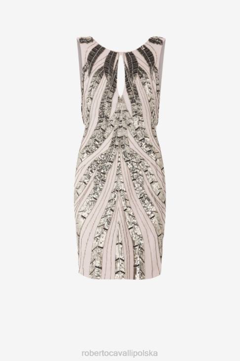 odzież srebro 6D0R123 kobiety Roberto Cavalli sukienka mini z jedwabiu zebry ozdobiona cekinami