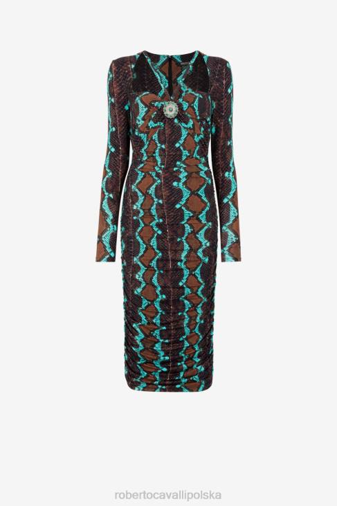 odzież t0778 6D0R7 kobiety Roberto Cavalli sukienka midi w wężową skórę