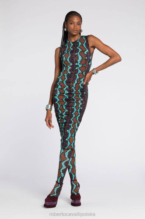 odzież t0778 6D0R7 kobiety Roberto Cavalli sukienka midi w wężową skórę