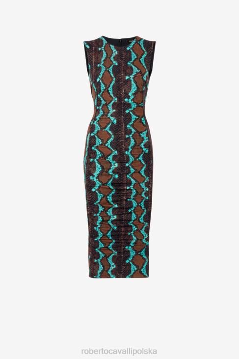 odzież t0778 6D0R8 kobiety Roberto Cavalli sukienka midi w wężową skórę