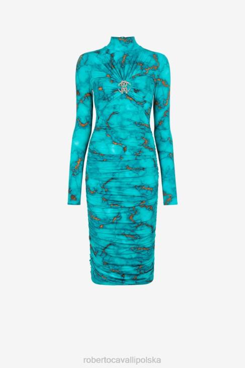 odzież wdzięczny 6D0R6 kobiety Roberto Cavalli Dopasowana sukienka midi z nadrukiem marmuru