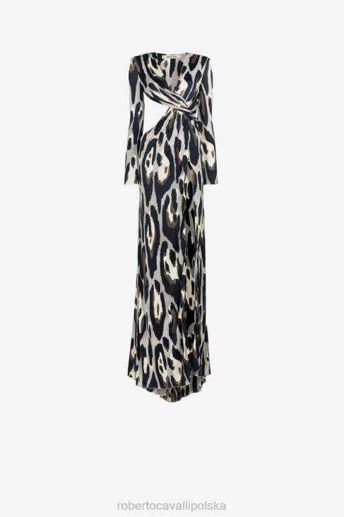 odzież wdzięczny 6D0R87 kobiety Roberto Cavalli Sukienka maxi z wycięciem w panterkę