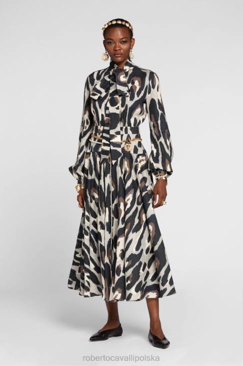 odzież wdzięczny 6D0R87 kobiety Roberto Cavalli Sukienka maxi z wycięciem w panterkę