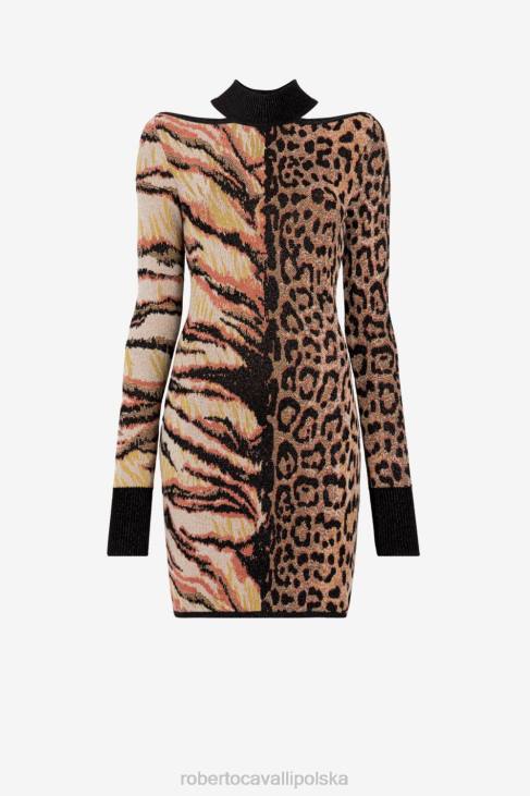 odzież wielobarwność 6D0R16 kobiety Roberto Cavalli sukienka mini w bardziej zwierzęcym żakardowym kolorze