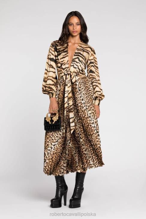 odzież wielobarwność 6D0R31 kobiety Roberto Cavalli sukienka w zwierzęcy print