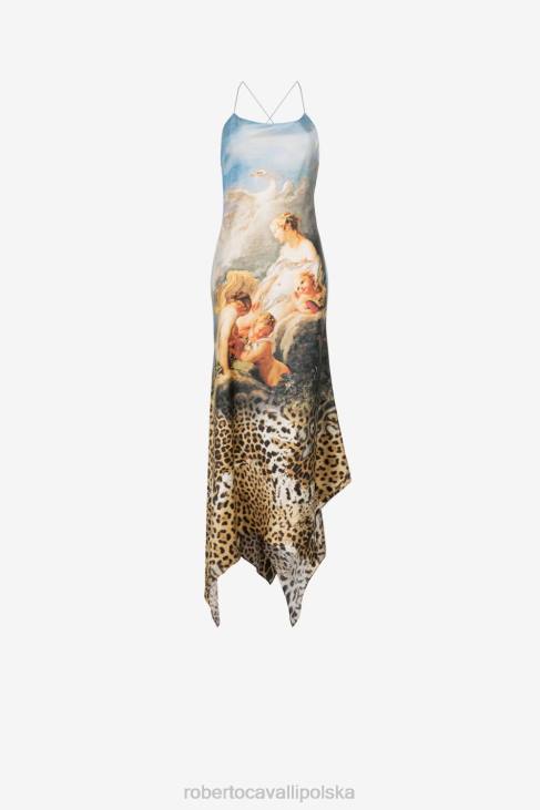odzież wielobarwność 6D0R46 kobiety Roberto Cavalli Jedwabna sukienka z nadrukiem malarskim