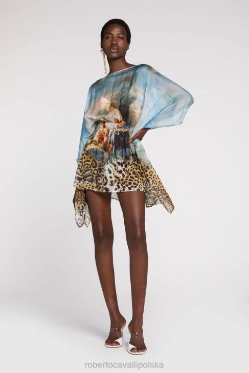 odzież wielobarwność 6D0R49 kobiety Roberto Cavalli Jedwabny kaftan z nadrukiem malarskim