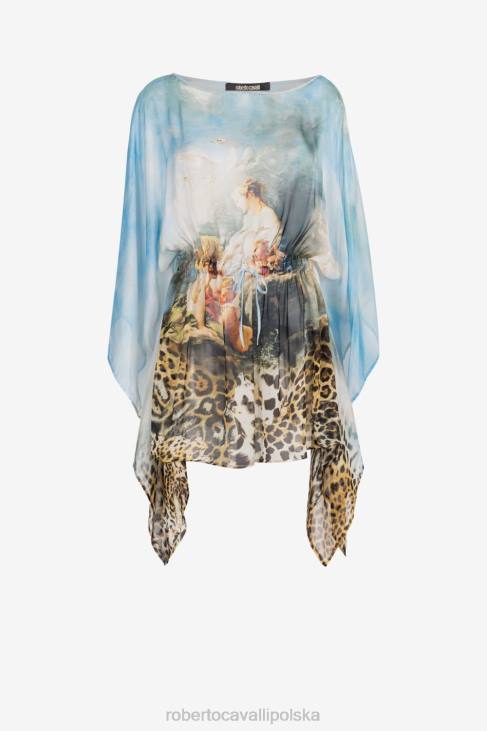 odzież wielobarwność 6D0R50 kobiety Roberto Cavalli Jedwabny kaftan z nadrukiem malarskim