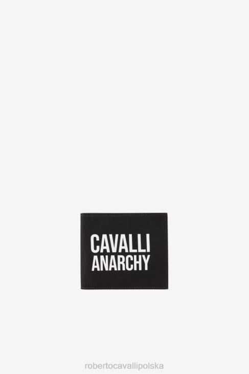Akcesoria czarny 6D0R1213 mężczyźni Roberto Cavalli Składany portfel ze sloganem