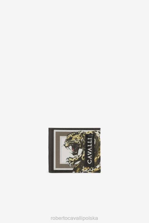 Akcesoria elegancki 6D0R1199 mężczyźni Roberto Cavalli Składany portfel w panterkę