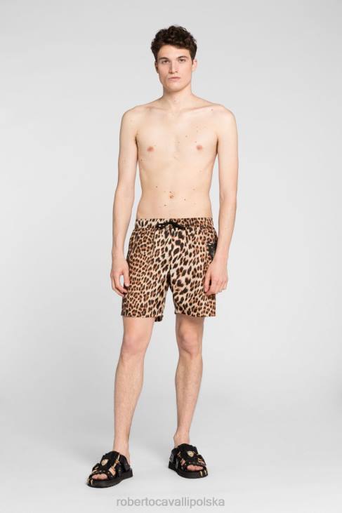 Akcesoria moda 6D0R1056 mężczyźni Roberto Cavalli patchworkowy ręcznik plażowy w panterkę