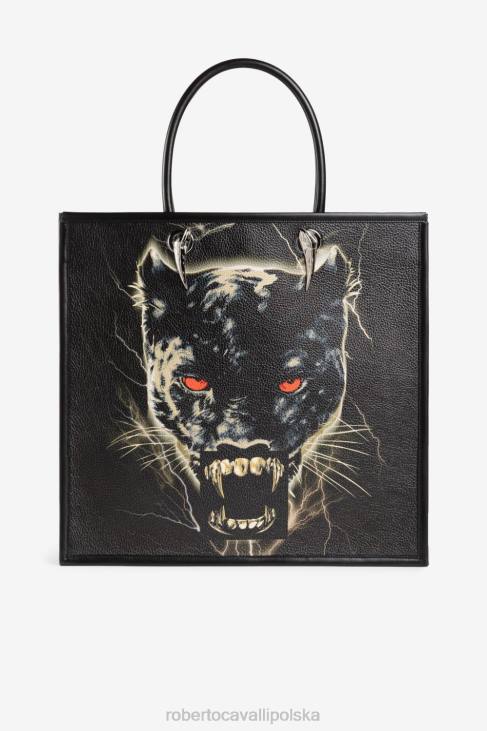 Akcesoria czarny 6D0R1209 mężczyźni Roberto Cavalli Torba typu shopper w panterkowy wzór