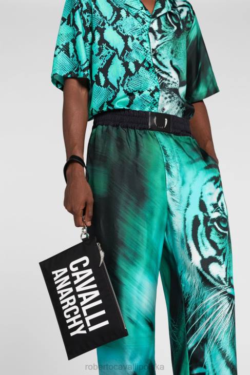 Akcesoria czarny 6D0R1211 mężczyźni Roberto Cavalli kopertówka z nadrukiem sloganu
