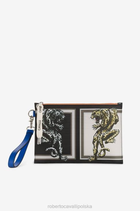 Akcesoria elegancki 6D0R1189 mężczyźni Roberto Cavalli Zapinana na zamek torba z graficznym nadrukiem