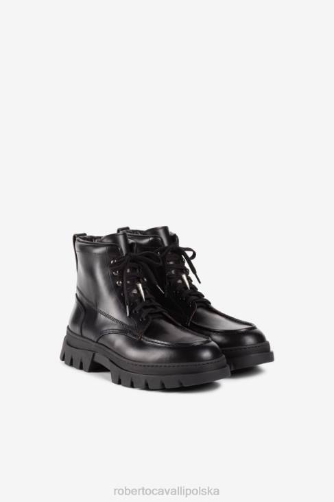 obuwie czarny 6D0R1146 mężczyźni Roberto Cavalli skórzane buty z zębami tygrysa