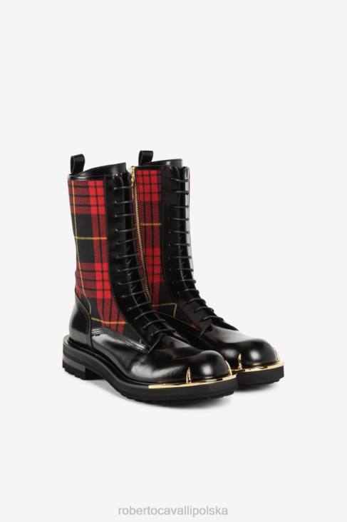 obuwie gorący 6D0R1144 mężczyźni Roberto Cavalli buty bojowe w szkocką kratę