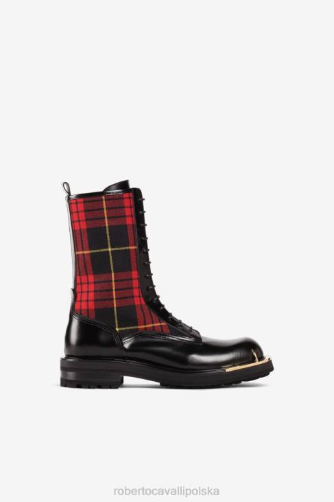 obuwie gorący 6D0R1144 mężczyźni Roberto Cavalli buty bojowe w szkocką kratę