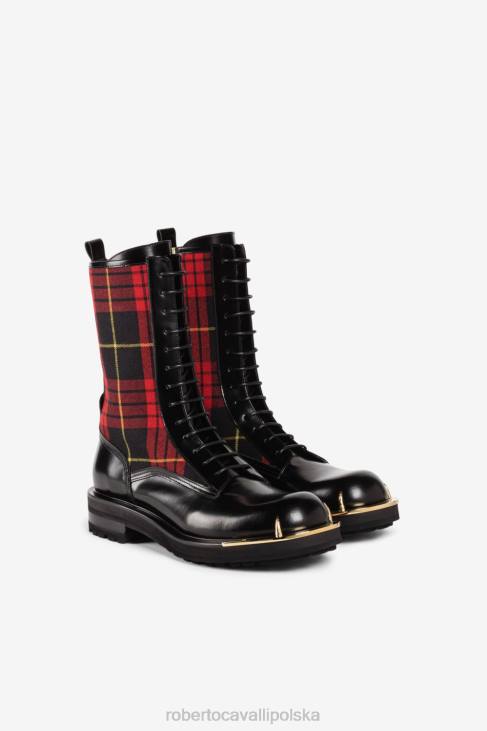 obuwie moda 6D0R1145 mężczyźni Roberto Cavalli buty bojowe w szkocką kratę