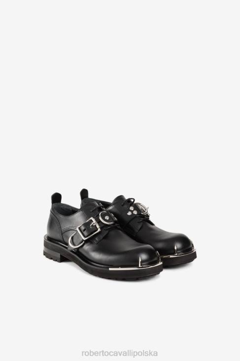 obuwie czarny/nikel 6D0R1125 mężczyźni Roberto Cavalli buty derby z zębami tygrysa