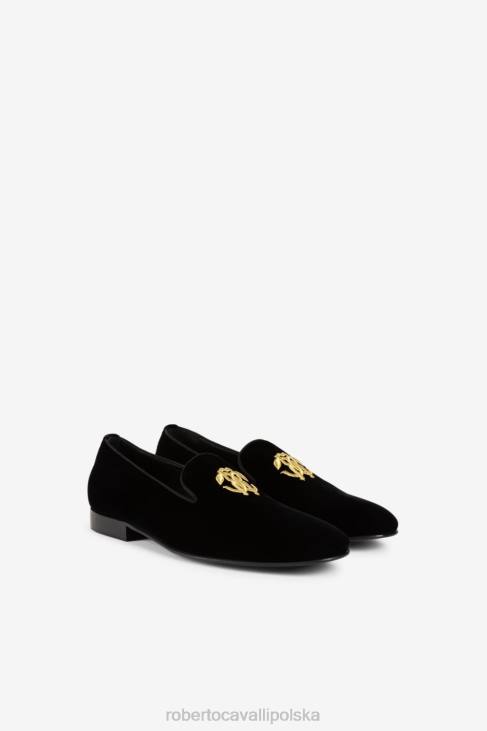 obuwie gorący 6D0R1112 mężczyźni Roberto Cavalli Aksamitne mokasyny z motywem monogramów
