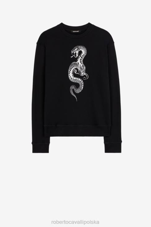 odzież czarny 6D0R831 mężczyźni Roberto Cavalli Bawełniana bluza z motywem węża