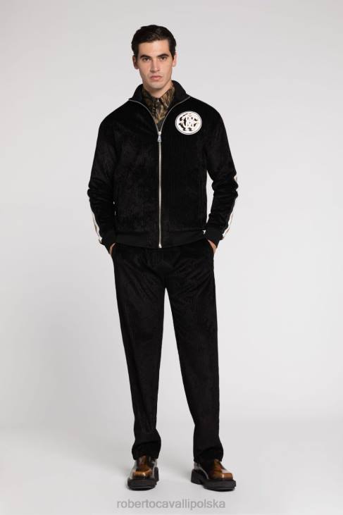 odzież czarny 6D0R831 mężczyźni Roberto Cavalli Bawełniana bluza z motywem węża