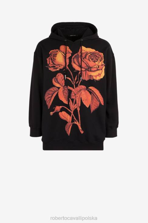 odzież czarny 6D0R858 mężczyźni Roberto Cavalli Bawełniana bluza z kapturem w różowe wzory