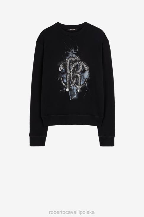 odzież czarny 6D0R875 mężczyźni Roberto Cavalli Lustrzana bawełniana bluza w kształcie węża